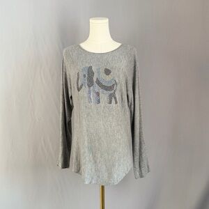 Rachel Zoe Gray Long Sleeve Top with Elephant Design